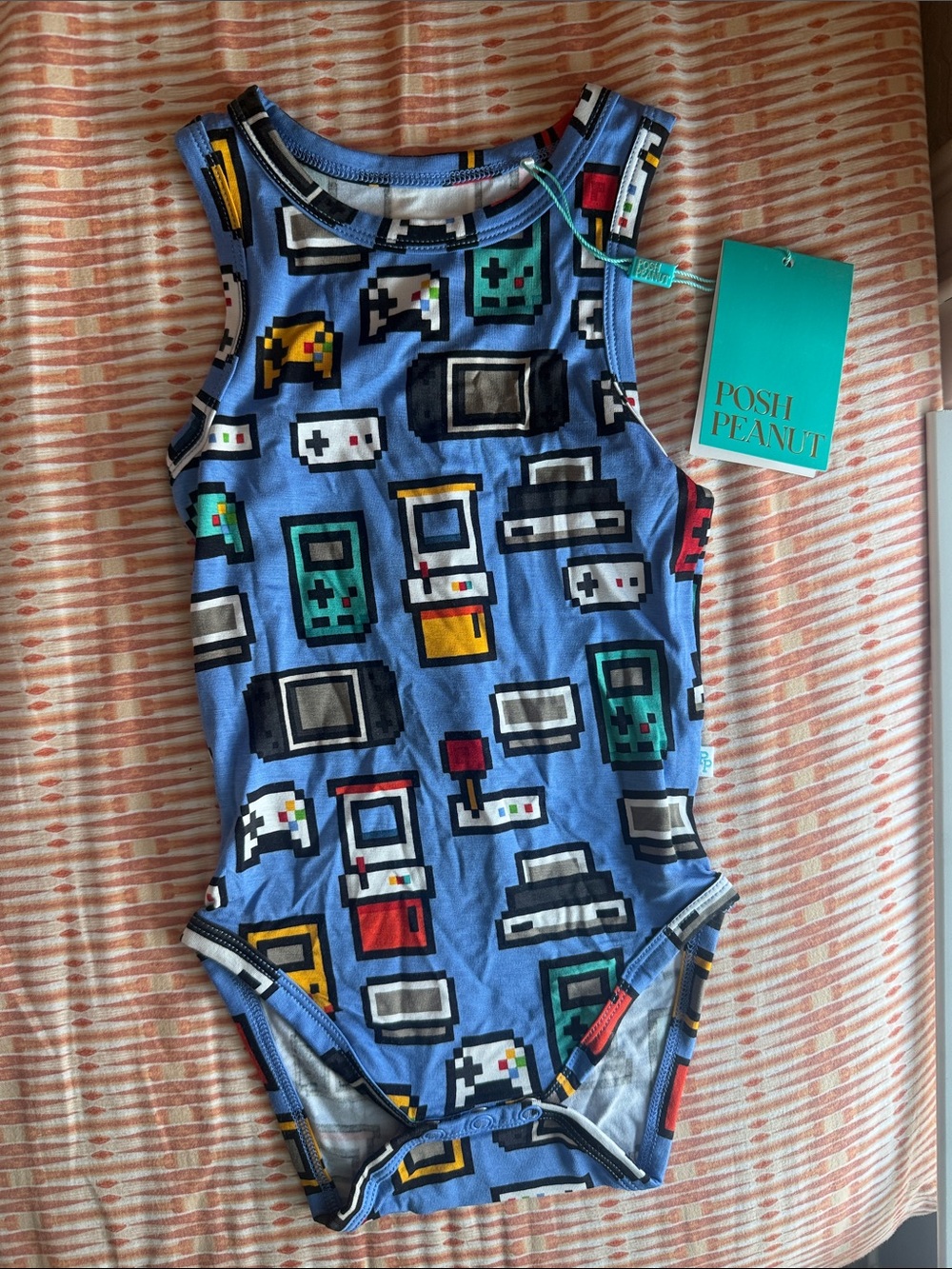 Posh Peanut Blue Retro Gaming Console Tank Bodysuit